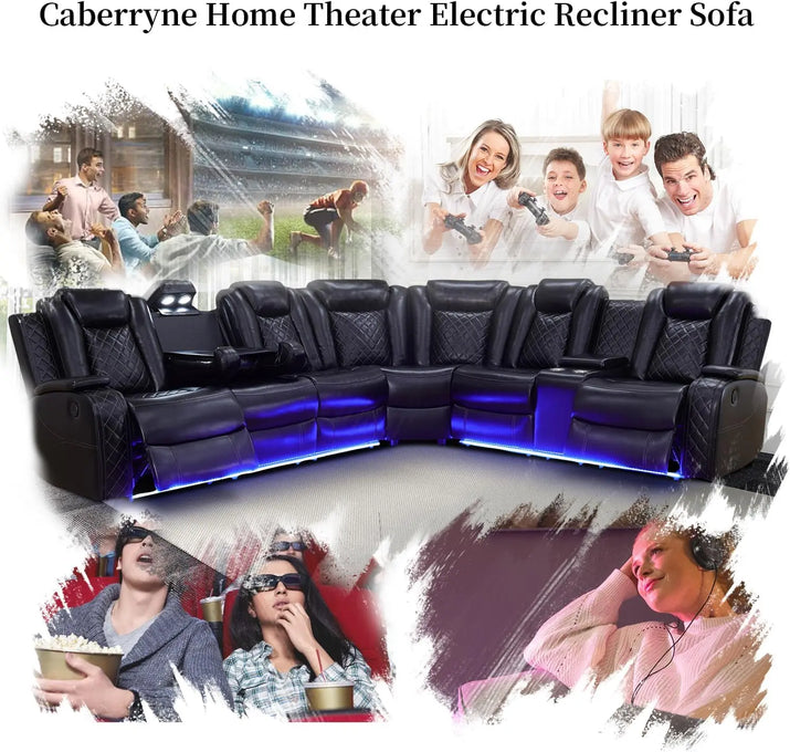 Recliner Leather Sofa Sectional Couches with LED Light for Living Room ...