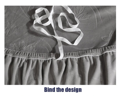 Elegant Stretchable Sofa Cover with Skirt for 1/2/3/4 Seater Soft Velvet Non-Slip Elastic Luxury Solid Color