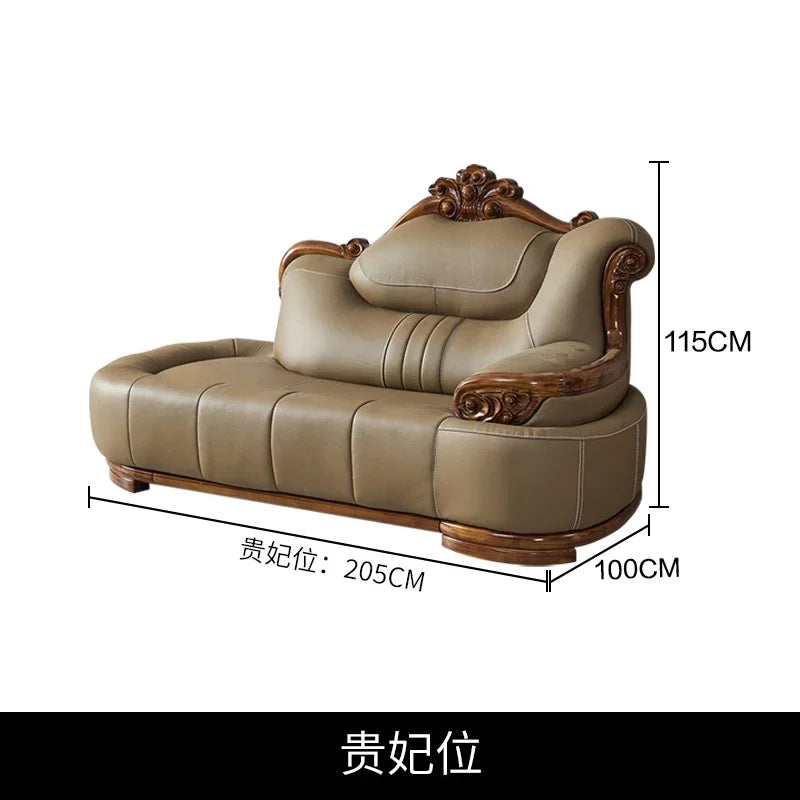 Villa European leather sofa first layer cowhide large apartment solid wood   combination high-end luxury furniture