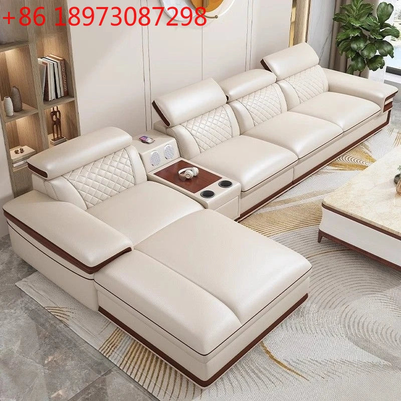 Modern simple leather sofa living room home light luxury sofa concubine combination