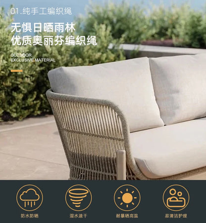 Nordic solid wood outdoor leisure rattan antiseptic wood sofa waterproof and sunscreen courtyard model room teak furniture