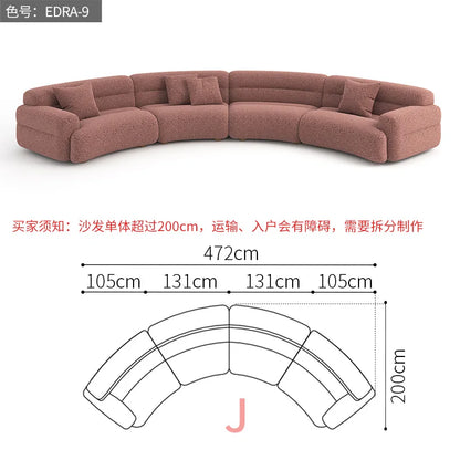 B456 Minimalist new fan-shaped large flat-layer curved sofa customized left and right concubine lamb wool large apartment