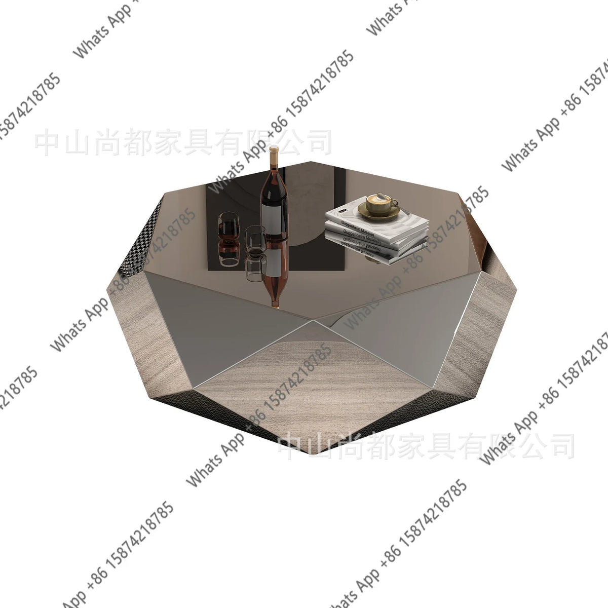 High-end living room home designer light luxury modern minimalist special-shaped stainless steel diamond coffee table