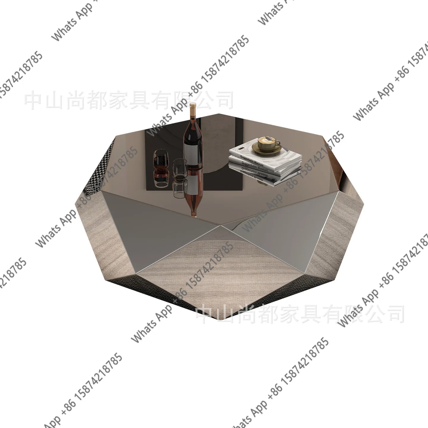 High-end living room home designer light luxury modern minimalist special-shaped stainless steel diamond coffee table
