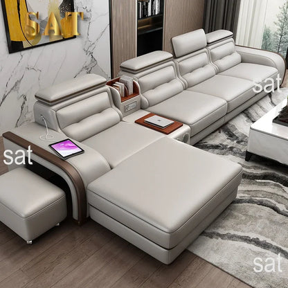 A Foshan High Quality Large L Shaped Corner Sofa Set Home Furniture Modern Luxury Modular Living Room Big Sectional Leather Sofa