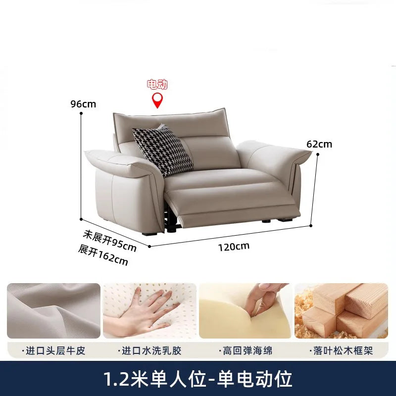 Leather sofa, electric living room, home theater sofa, modern function, adjustable leg support, one layer cowhide sofa