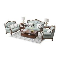 American leather sofa all solid wood combination living room European double triple sofa