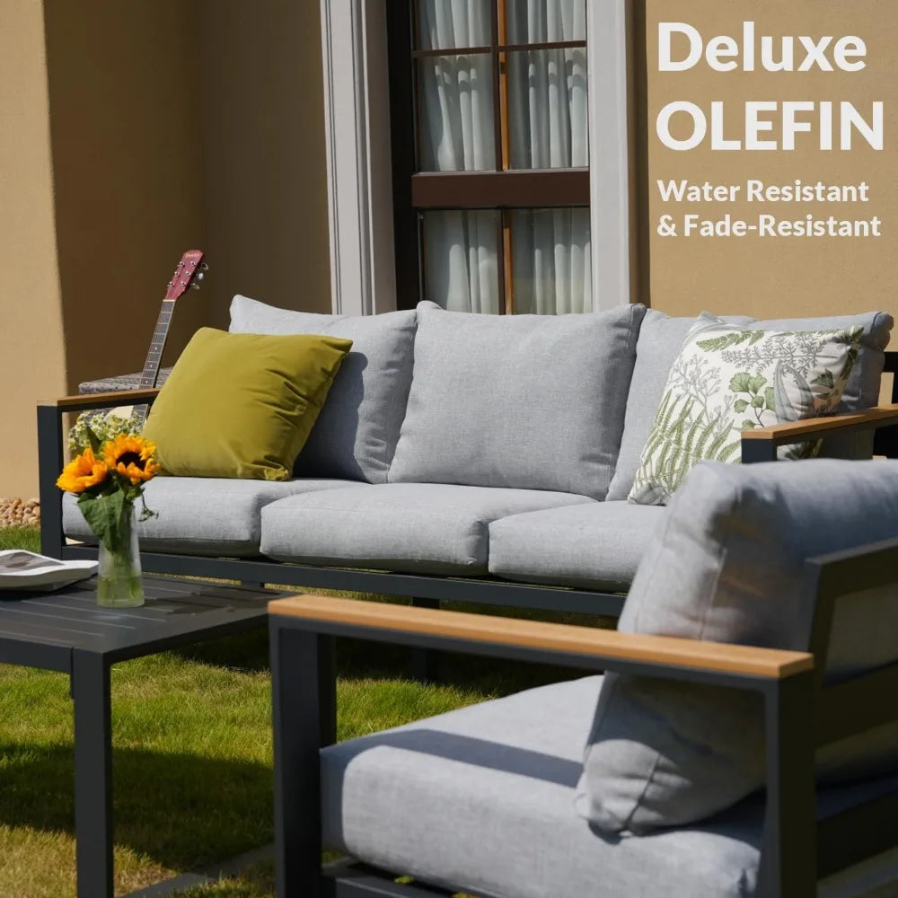 Aluminum Patio Furniture Set 7 Seats, Oversized Outdoor Sectional with Washable Thick Cushions, Coffee Table and Waterproof Cov