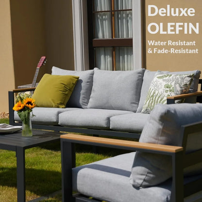 Aluminum Patio Furniture Set 7 Seats, Oversized Outdoor Sectional with Washable Thick Cushions, Coffee Table and Waterproof Cov