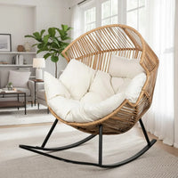 PE Rattan Egg Rocking Chair with Cushion, Oversized Patio Lounge Rocker for Outdoor Indoor Balcony Garden Beige