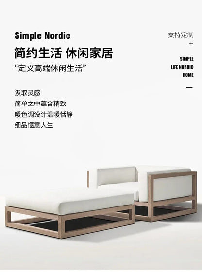 Nordic outdoor double sofa high-end teak villa hotel courtyard garden