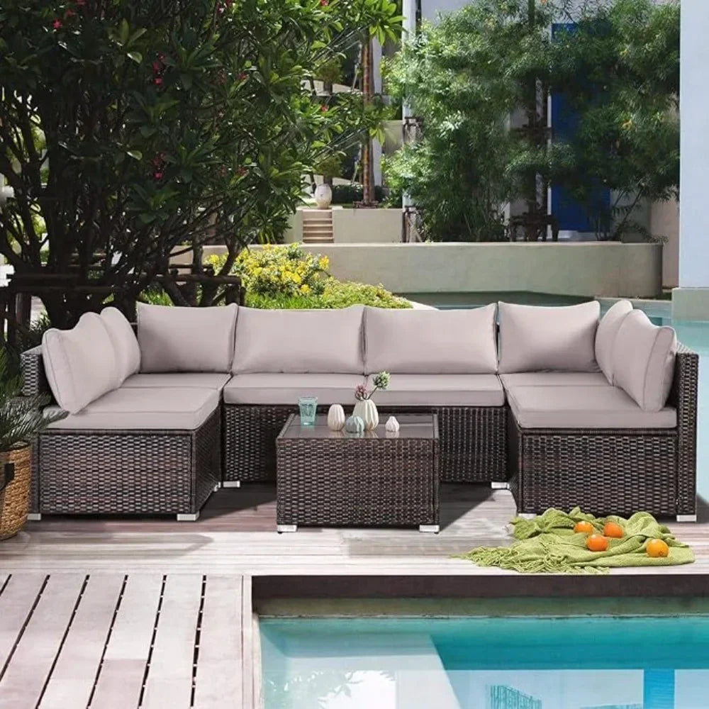 7 Pieces Patio Furniture Set Sofa Chair