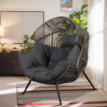 Outdoor Wicker Egg Chair PE Rattan Chair with Cushion, Oversized Patio Lounge Chair for Outdoor, Indoor, Customized