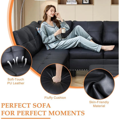 modern 4-seaters living room furniture sets with chaise lounge, ottoman & 2 pillows | l shape couch