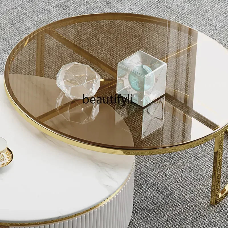 D178 Y Coffee Table Modern Living Room Size round Combination Rounded Corner Paint Metal Complete Set Stone Plate round Coffee T