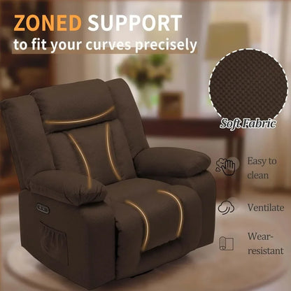 Electric Recliner Chair with Massage & Heating, Swivel Rocking Recliner for Living Room, Oversized Comfort with Side Pockets