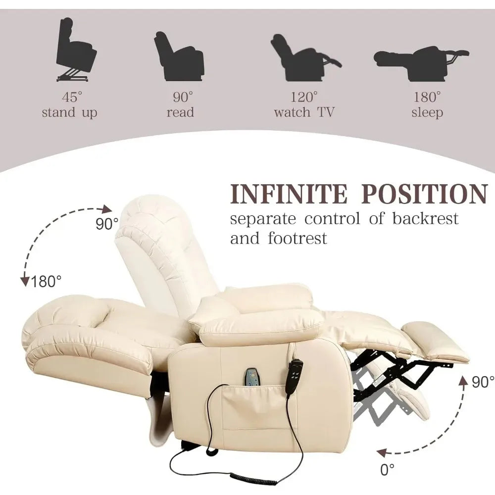 Recliner Chair for Adults, Dual Motor Power Lift Chair, Infinite Position, Lay Flat Lift, Massage and Heating, Exten