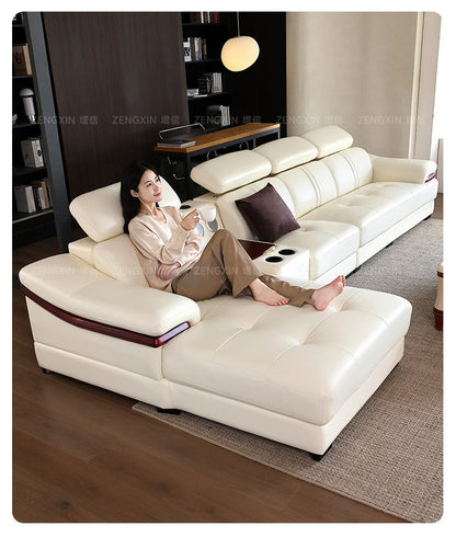 Modern simple living room size apartment combination leather art sofa furniture       FT