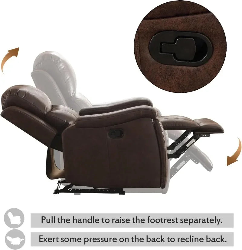 CANMOV Leather Recliner Chair, Classic and Traditional Manual Recliner Chair with Overstuffed Arms and Back, Manual Single Sofa