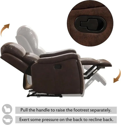 CANMOV Leather Recliner Chair, Classic and Traditional Manual Recliner Chair with Overstuffed Arms and Back, Manual Single Sofa