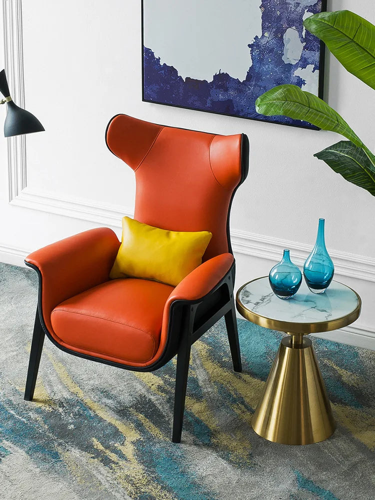 Nordic single sofa chair modern simple study balcony lazy leisure chair solid wood tiger chair