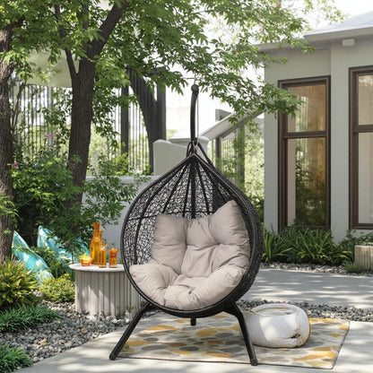 Modern Outdoor Garden Patio Courtyard Aluminium Metal Hanging Egg Swing With Stand Rattan Egg Swing Chair