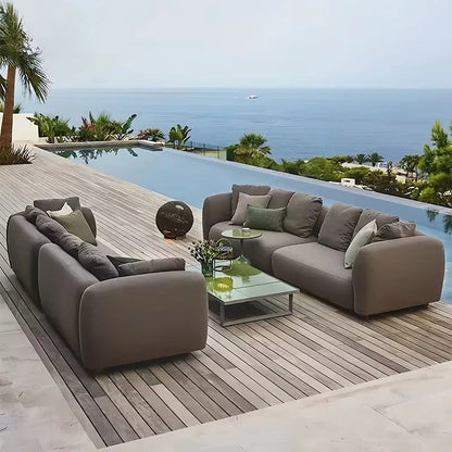 Modern Waterproof Outdoor Patio Sofa Set Comfortable Gray Fabric Cushion Cushion Outdoor Combination Sofa
