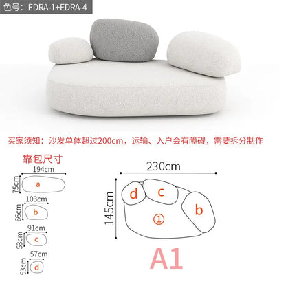 Design special-shaped pebble sofa, stone fabric color matching module wabi-sabi wind living room