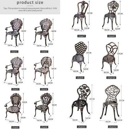 2-Piece Set Cast Aluminum Chairs Outdoor Chair Set Garden Chair Weather-Resistant Patio Metal Chair Bistro Chair