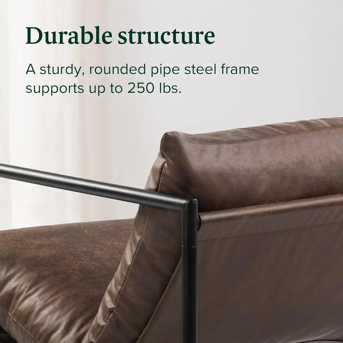 [Free Shipping, New Arrival!]Faux Leather Sling Accent Chair, Metal Framed Armchair with Shredded Foam Cushioning, Cocoa Brown