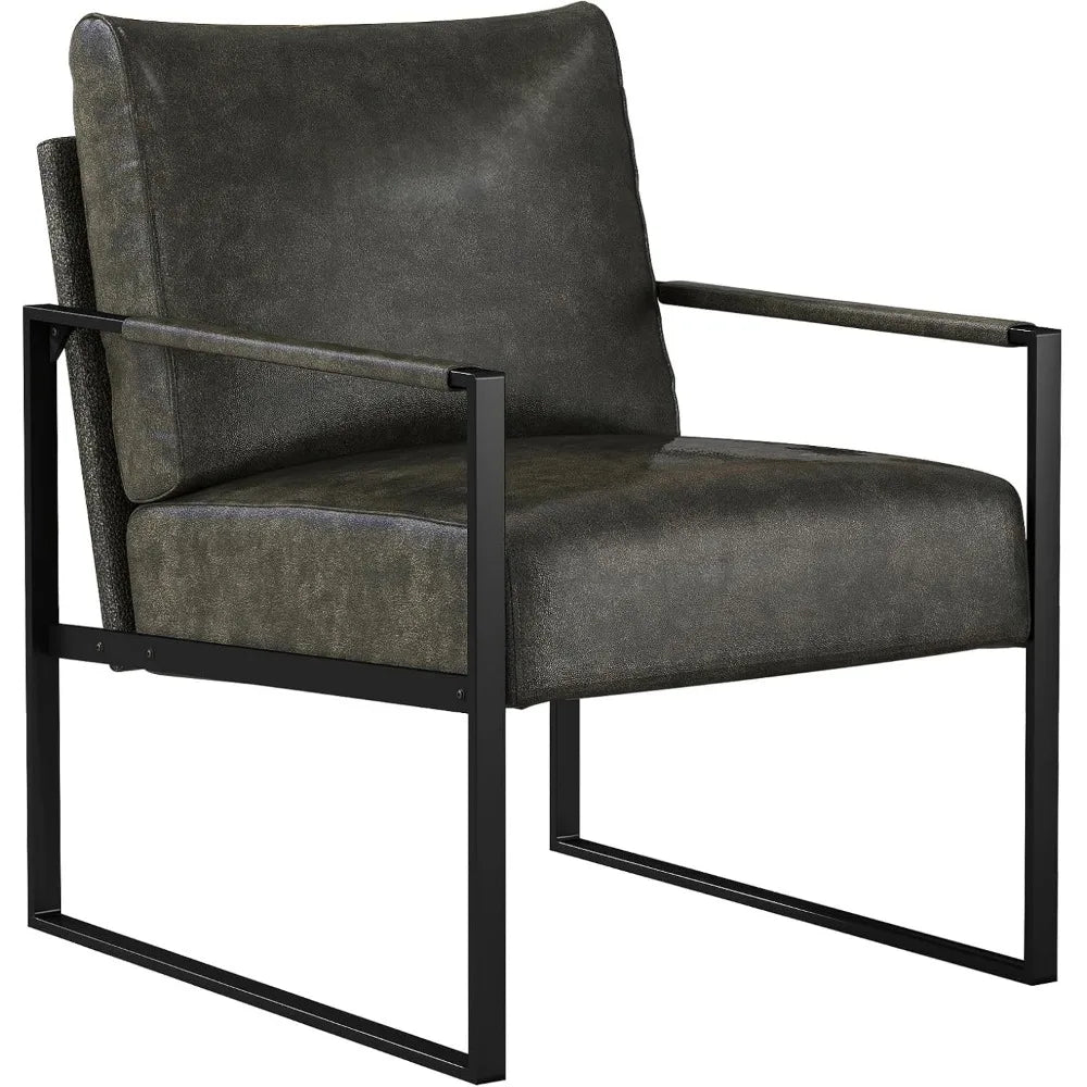 Mid Century Modern Accent Chair, PU Leather Armchair with Metal Frame,Comfy Single Reading Chair with Soft Padded Backrest and