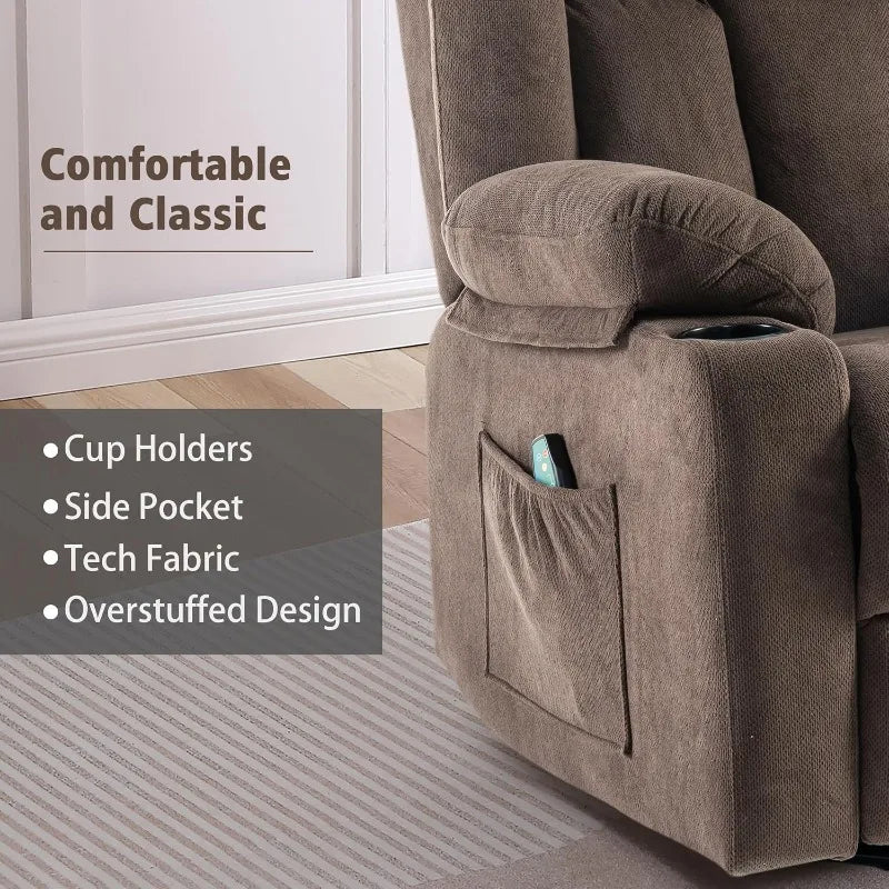 Ketaiyou Rocker Swivel Recliner Chair for Adults, Overstuffed Large Manual Recliner Glider with Massage and Heat, Comfy Soft