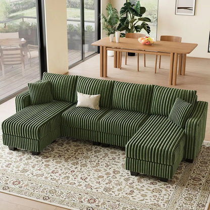 U Shaped Couch with Reversible Chaises Sectional Couches for Living Room Sectional Couch with Ottomans Corduroy (Black, U Shaped