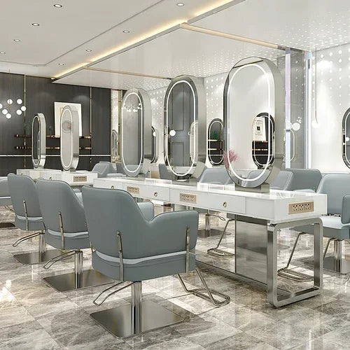 SS newBarber Shop Hair Salon Hair Salon with Socket Hot Dyeing with Light Stainless Steel Floor Dressing Table