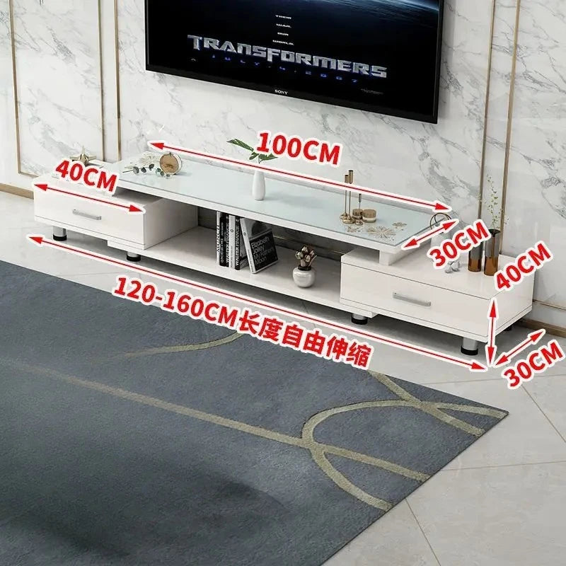 Modern & Minimalist Tempered Glass Expandable TV Stand & Coffee Table Set - European Style, Ideal for Small - Space Living Rooms