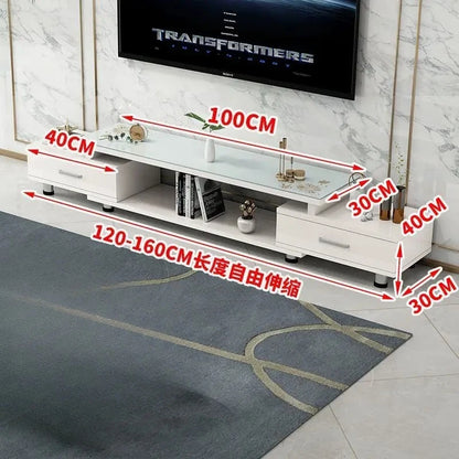 Modern & Minimalist Tempered Glass Expandable TV Stand & Coffee Table Set - European Style, Ideal for Small - Space Living Rooms