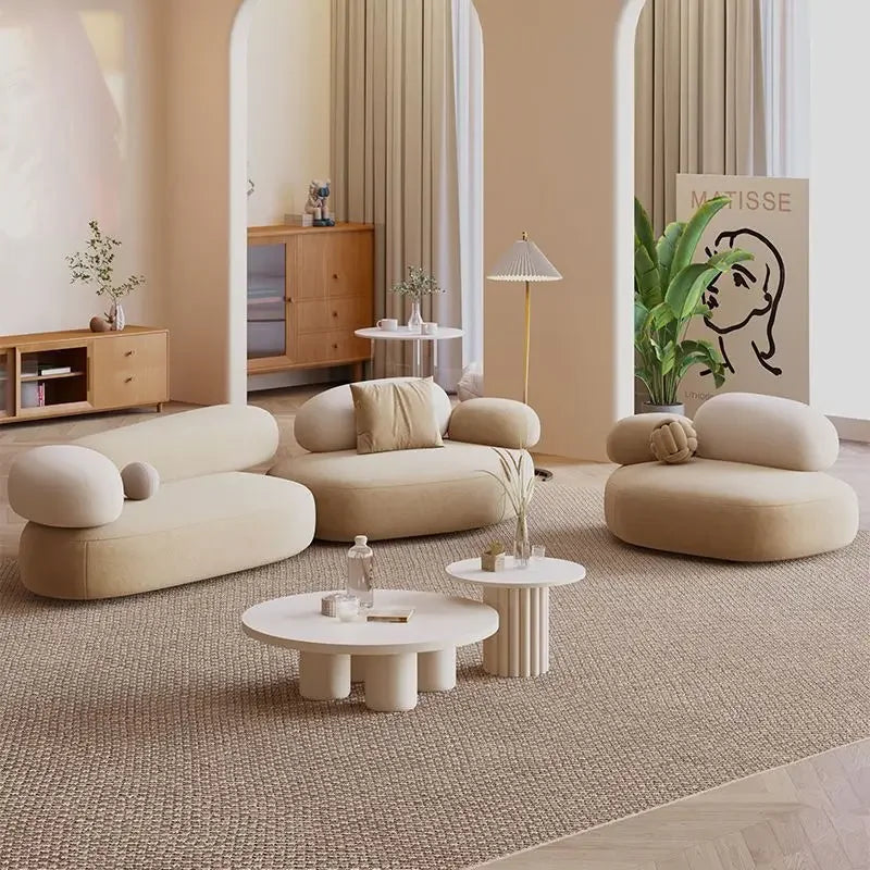 Fabric sofa cobblestone curved small apartment living room special-shaped rental house simple light luxury modern sitting area