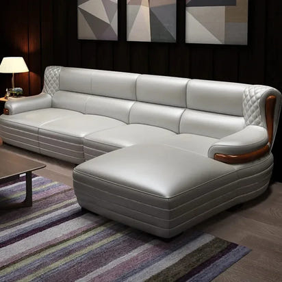 Furniture New Deluxe Leather Upholstered L-Shaped Sofa Set Furniture Living Room
