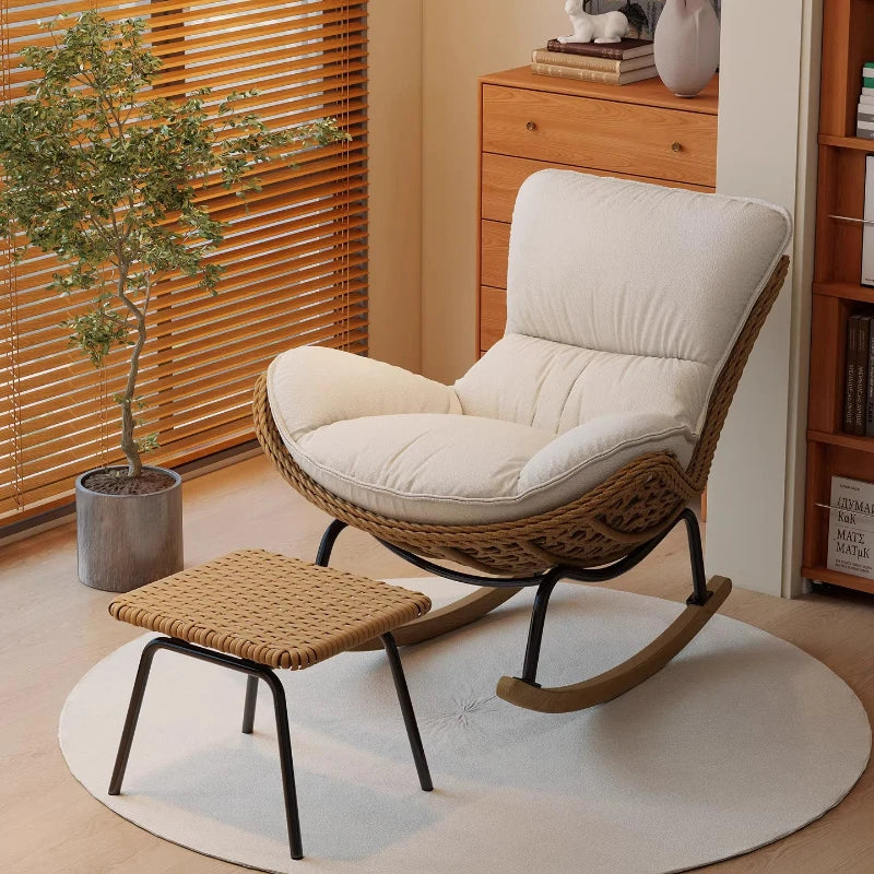 Woven Rattan Rocking Chair for Balcony Lazy Sofa with Comfortable Cushion Leisure Swivel Chairs for Living Room Lobster Chairs