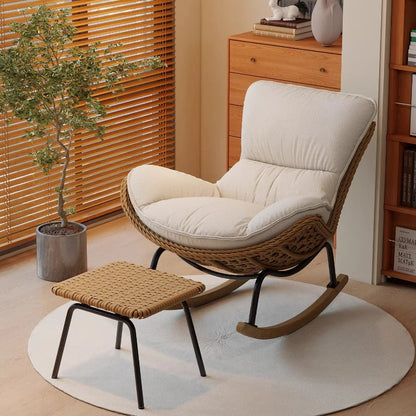 Woven Rattan Rocking Chair for Balcony Lazy Sofa with Comfortable Cushion Leisure Swivel Chairs for Living Room Lobster Chairs