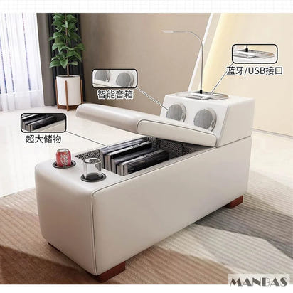 Luxury L-Shaped Genuine Leather Sectional Sofa Sets with USB, Bluetooth Speaker - MANBAS Living Room Italian Leather Couches