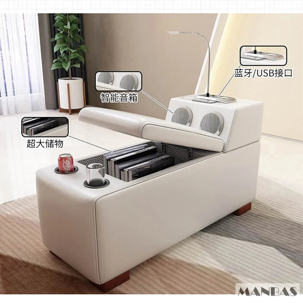 Luxury L-Shaped Genuine Leather Sectional Sofa Sets with USB, Bluetooth Speaker - MANBAS Living Room Italian Leather Couches