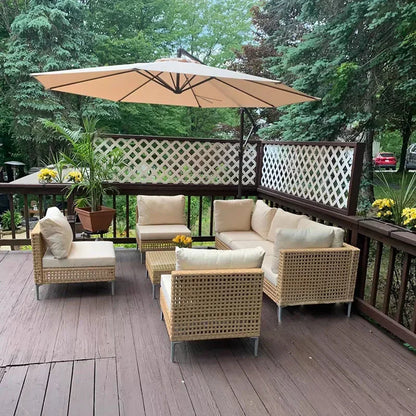 Waterproof Sunproof Woven Rattan Sofa Tea Table Set Aluminum Alloy Outdoor Furniture Patio Leisure-for Living Room Dining