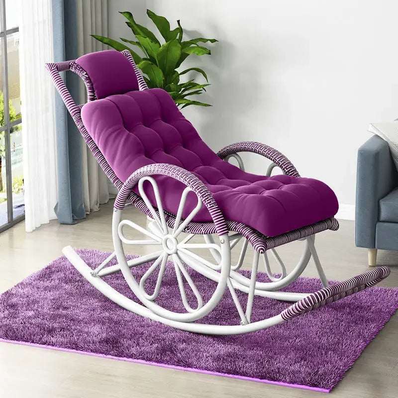 Hot Chair with Cushion and Floor Mat Ergonomic Wicker Recliner Lounge Chair for Patio Balcony Living Room