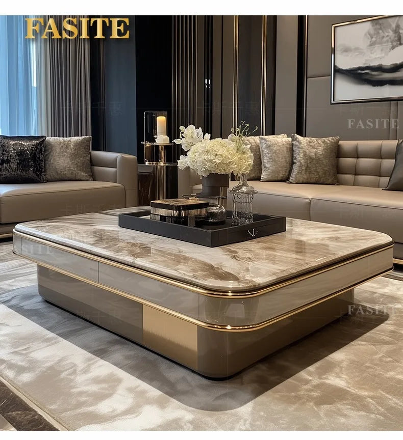 LightLuxury Coffee Table Living Room Home High-end Rectangular Luxury Stone Tea Table New High-end Villa Large Flat Coffee Table