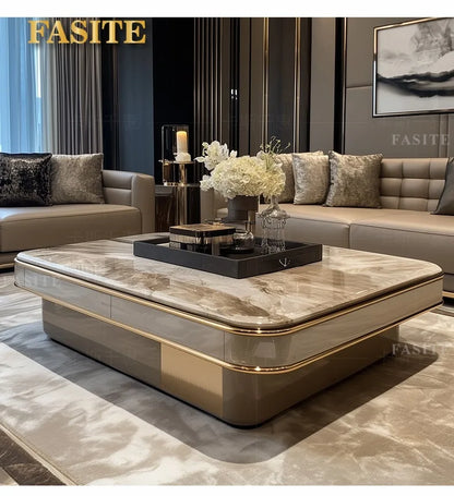 LightLuxury Coffee Table Living Room Home High-end Rectangular Luxury Stone Tea Table New High-end Villa Large Flat Coffee Table