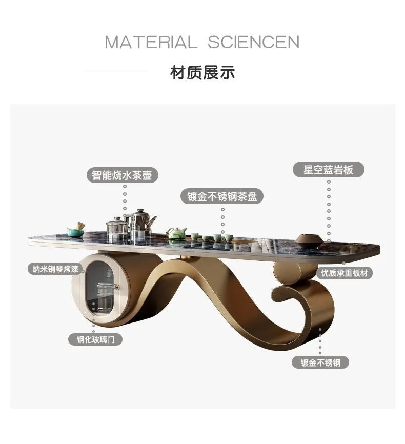 Light luxury rock slab table and chair combination modern minimalist design, creative high-end villa office tea table