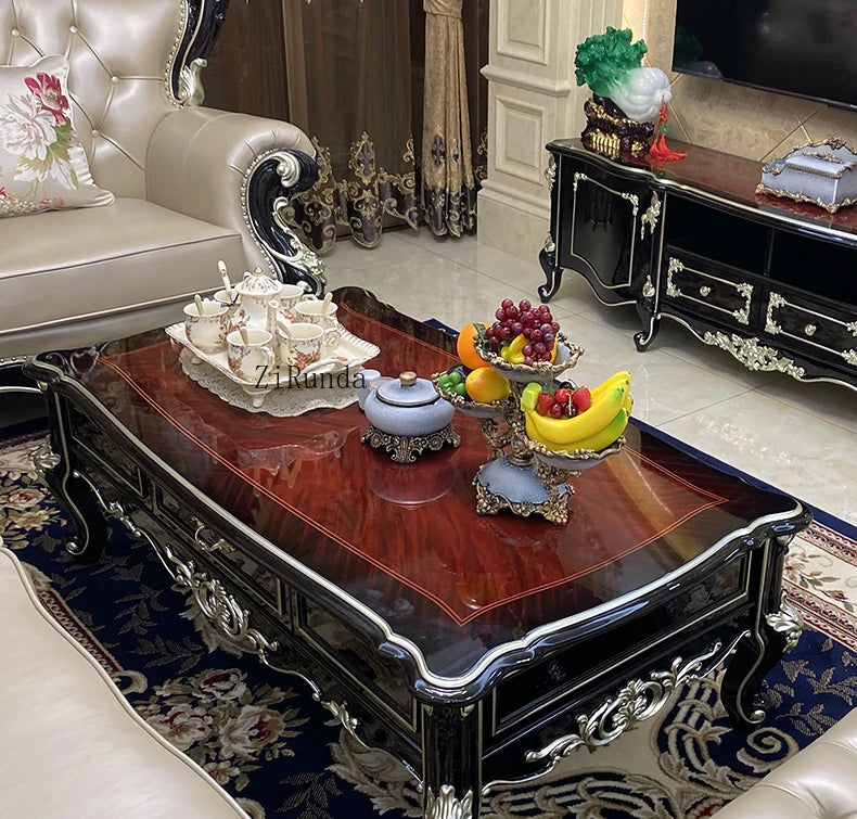 Solid wood coffee table, ebony piano paint high-end luxury solid wood tea table