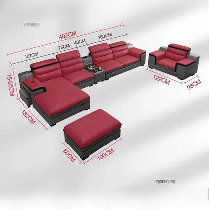 Modern Large Apartment Chaise Leather Sofa Combination Set Light Luxury Living Room Sofas Creative Office Comfortable Large Sofa