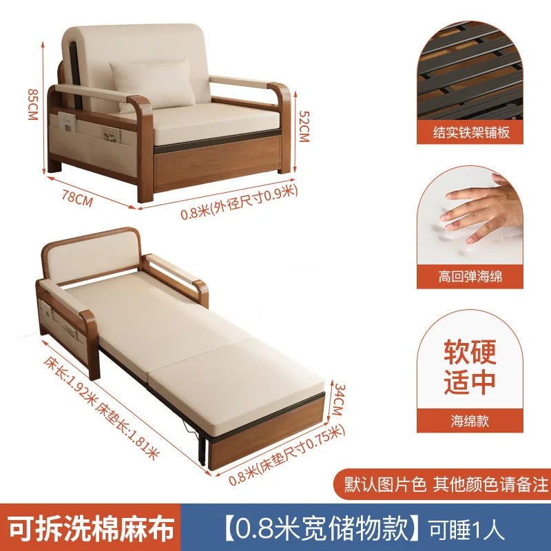 Light luxury home living room balcony folding sofa bed, single double multi functional telescopic bed